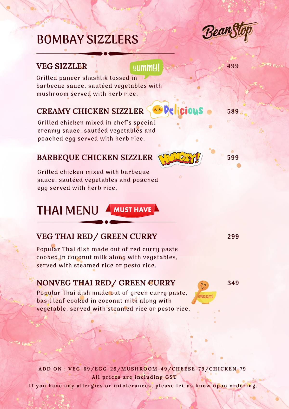 Bean Stop menu