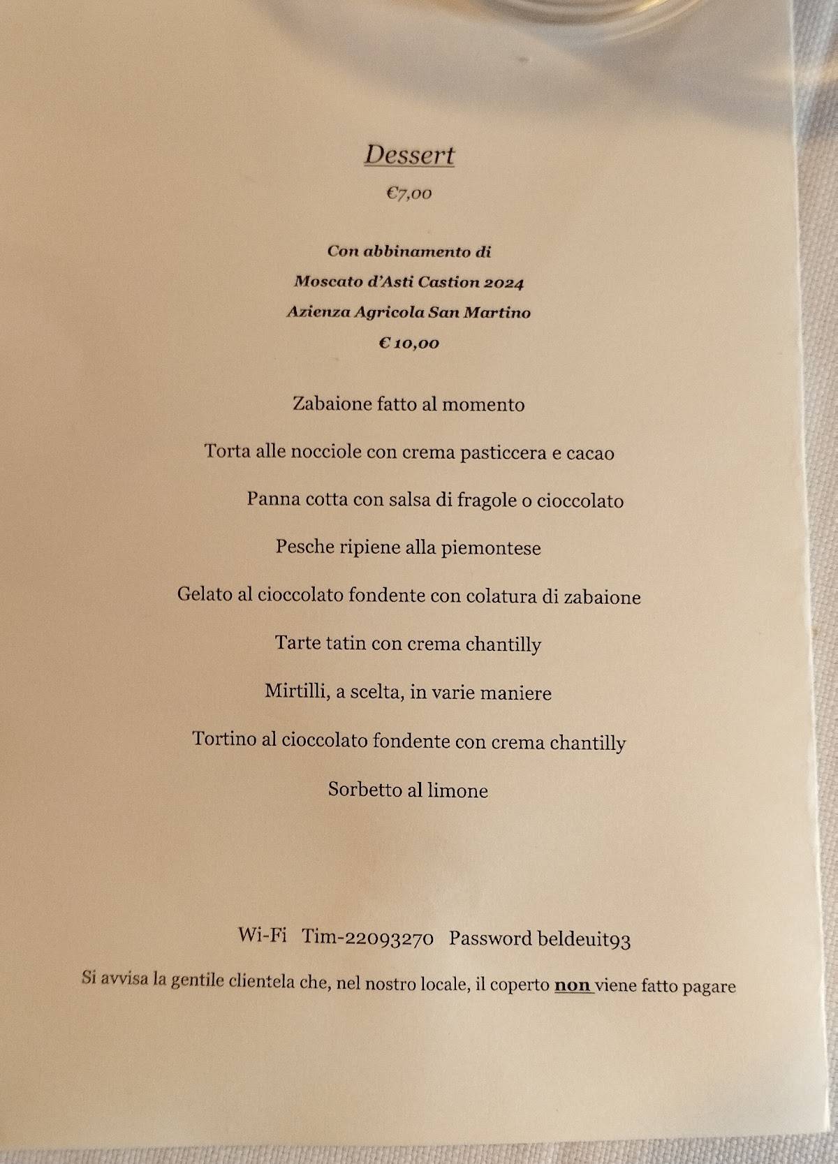 Menu di Bel Deuit 