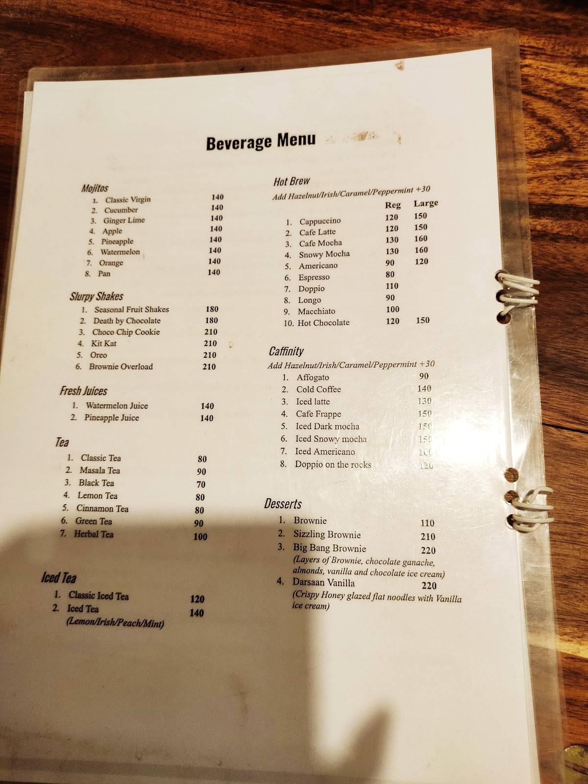 Green Gates menu