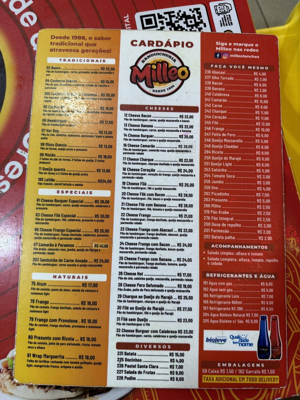 Milleo Lanches cardápio