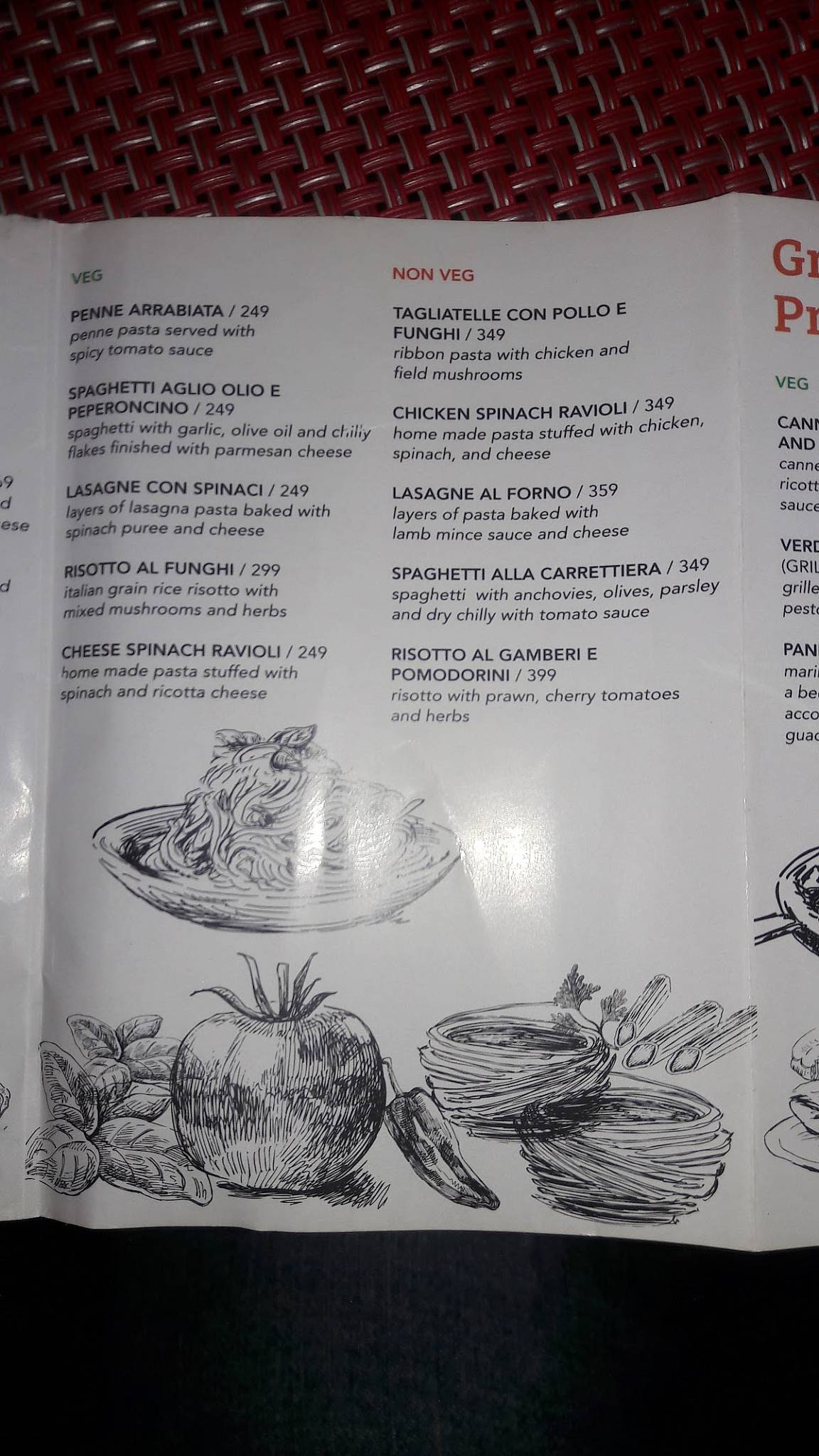 Bellagio menu