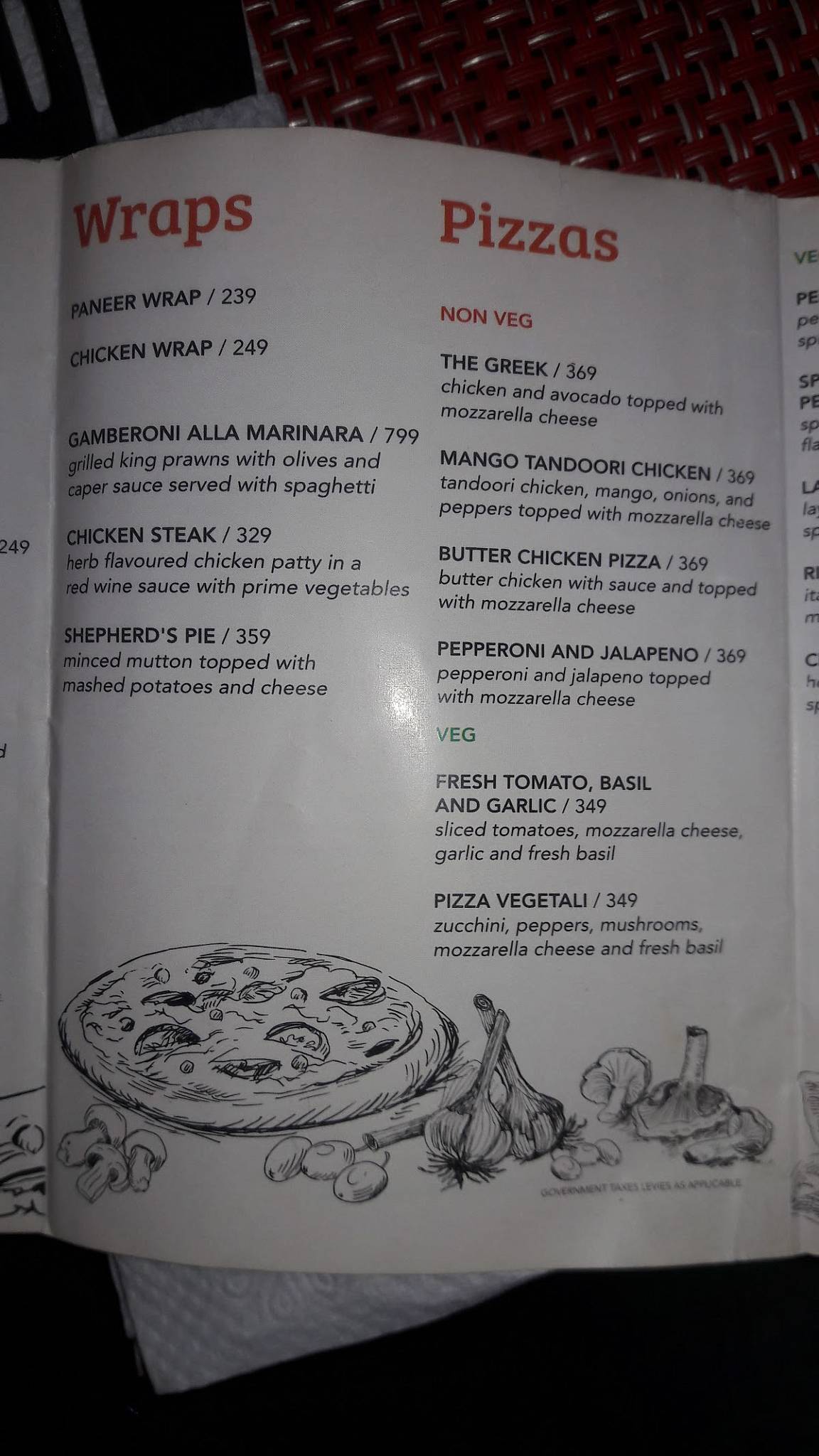 Bellagio menu