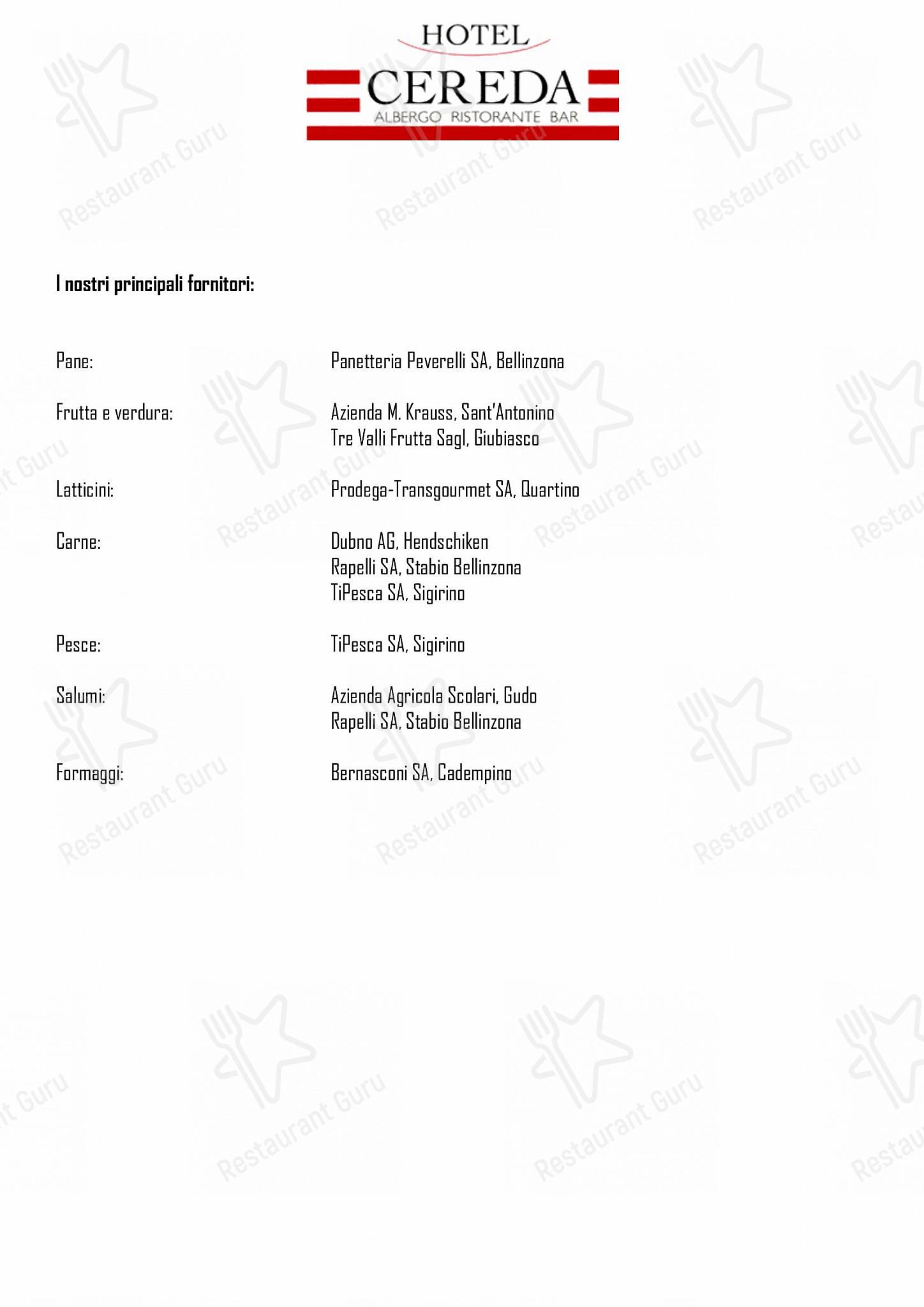 Albergo-Ristorante Cereda in Sementina - Dinner Menu