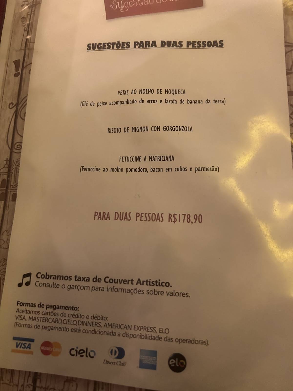 Bendita's Restaurante cardápio