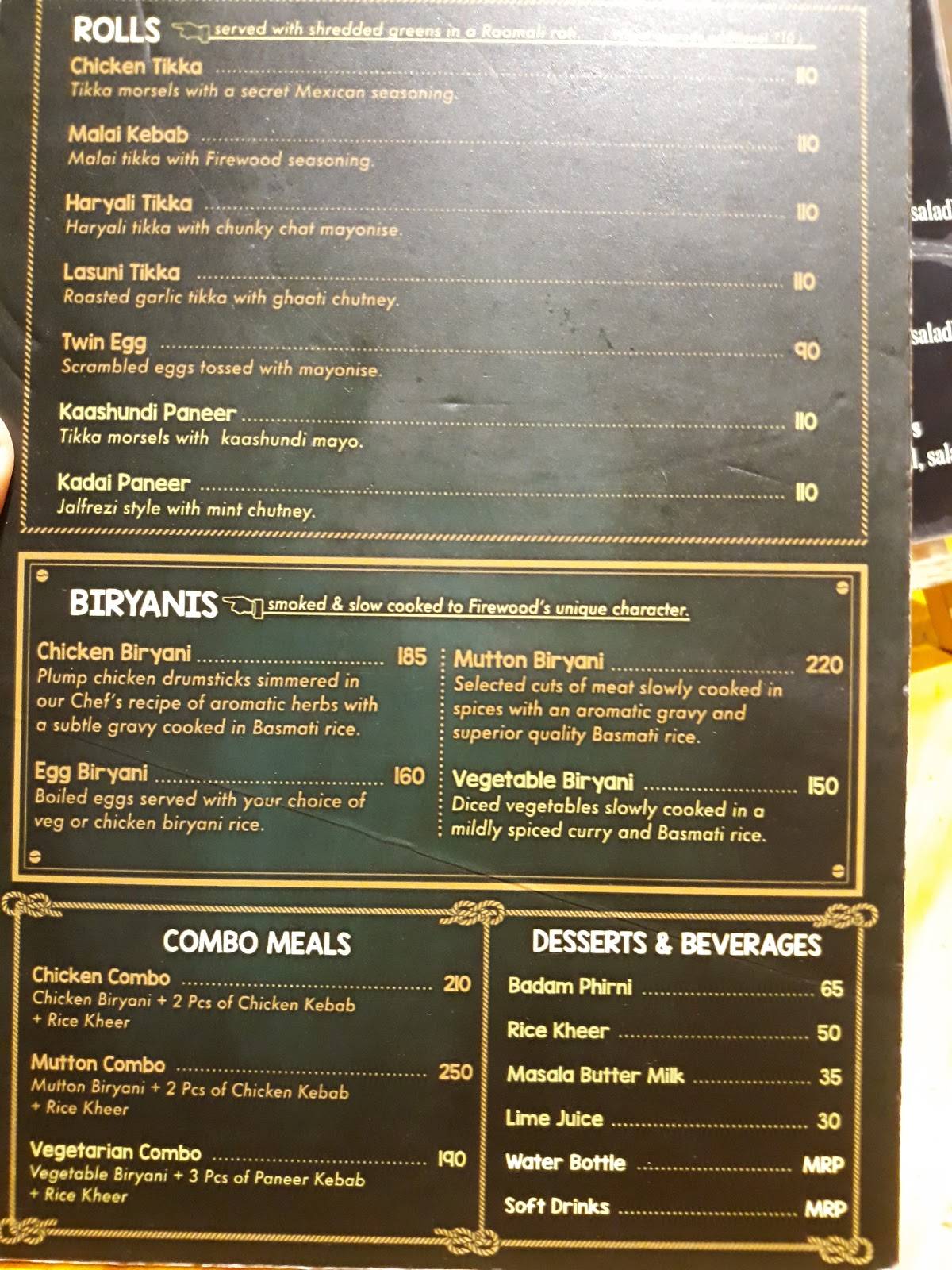 Firewood Biryani menu