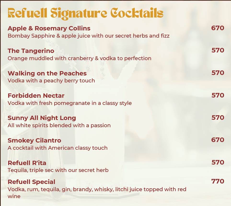 Refuell Restobar menu
