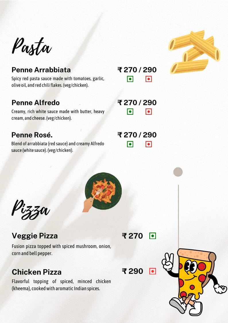 The Studio Cafe menu