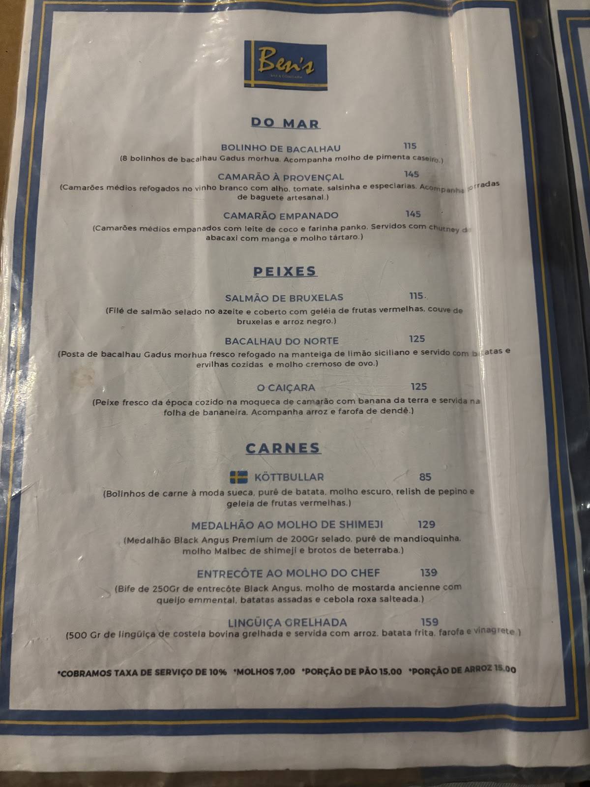 Ben's Bar & Comidaria cardápio