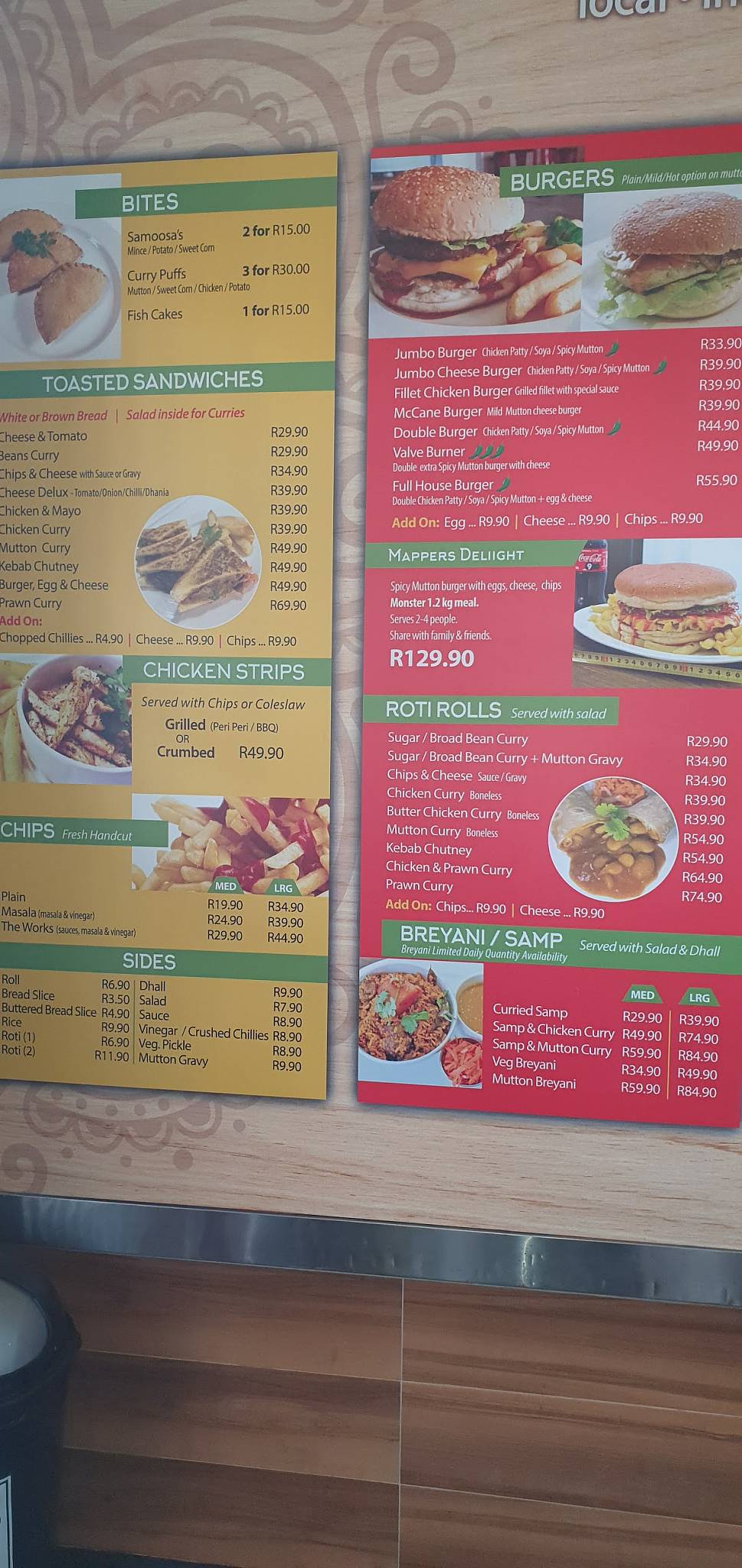 Menu at Canecutters Glenwood restaurant, Durban, 5355 Helen Joseph Rd