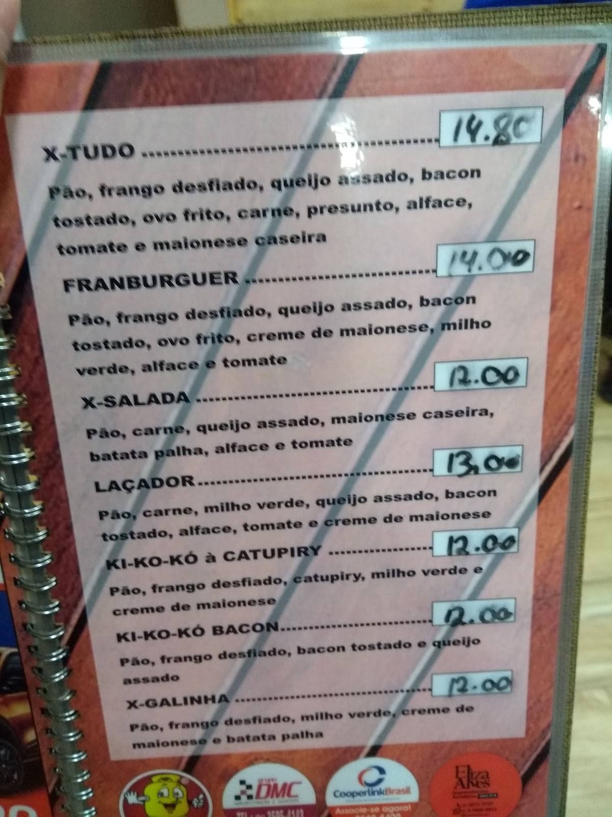 Bet's Burguer cardápio