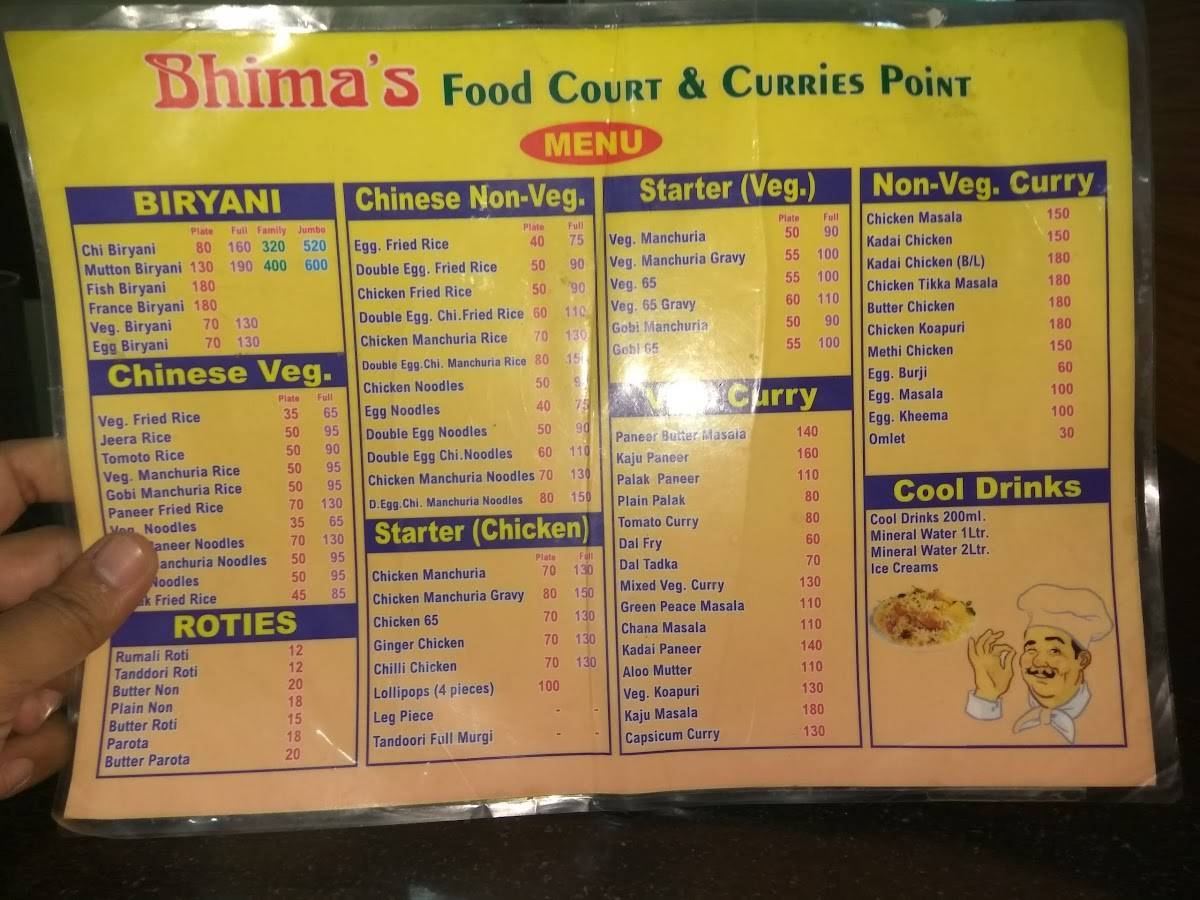 Bhima's Chinese Corner menu