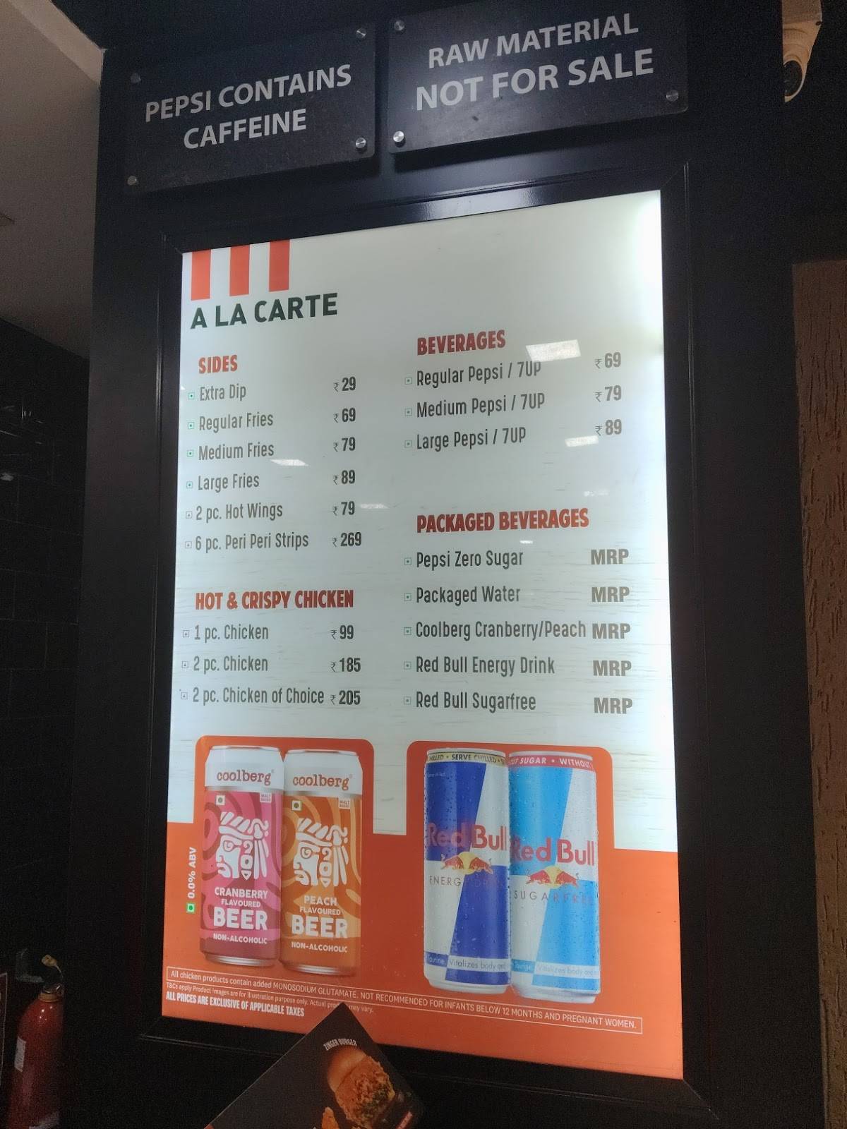 KFC menu