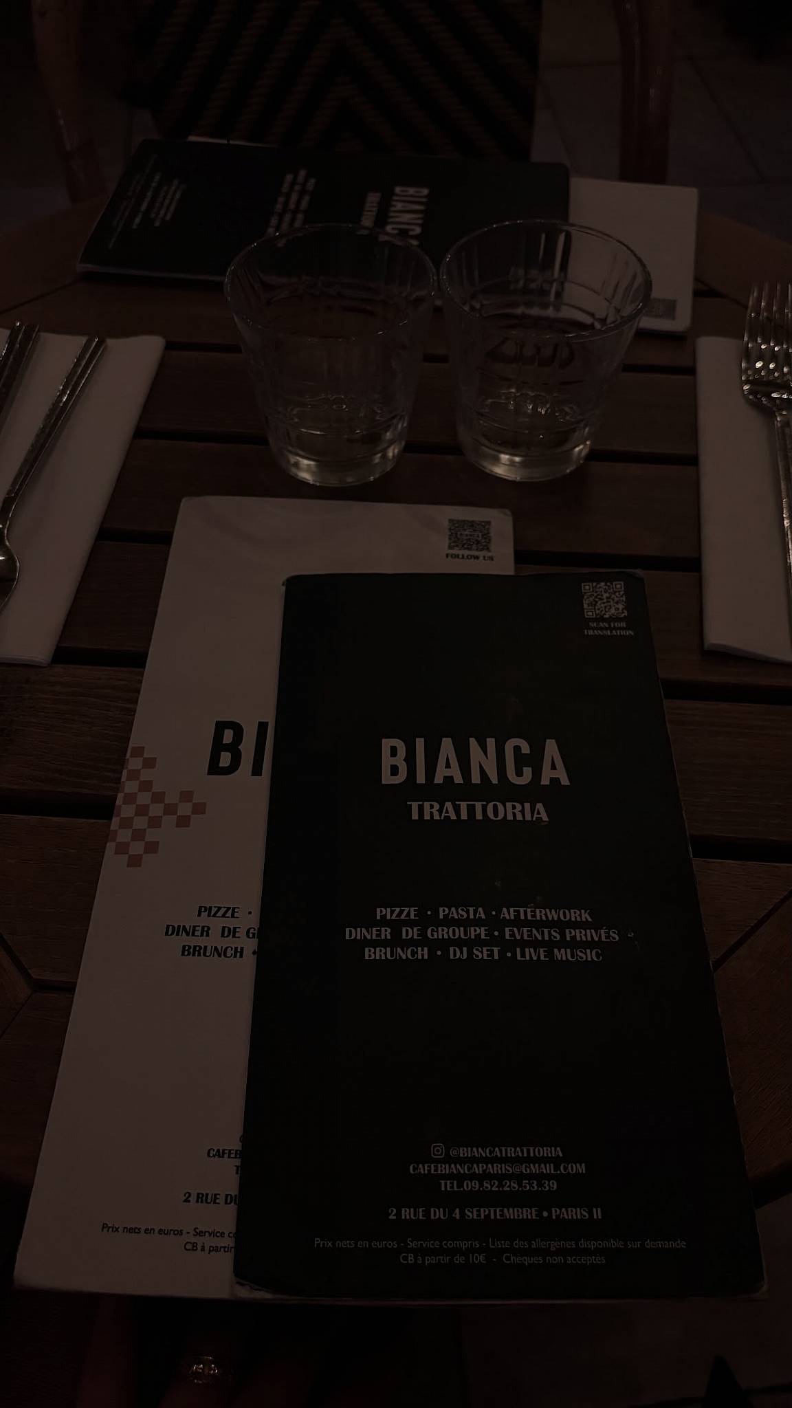 Menu de Bianca