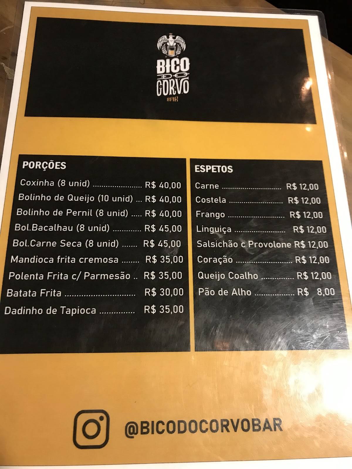 Bico do Corvo Bar cardápio