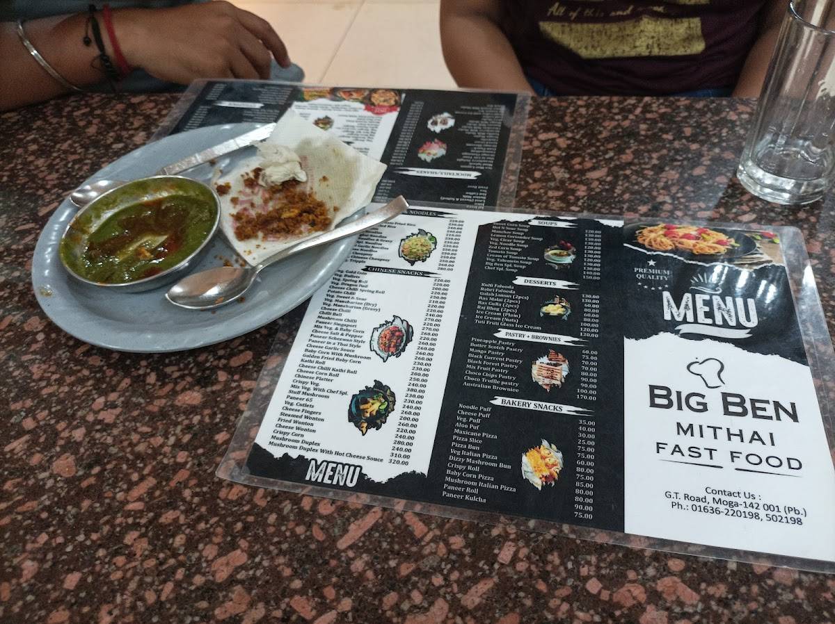 Big Ben Mithai, Fast Food And Hotel menu