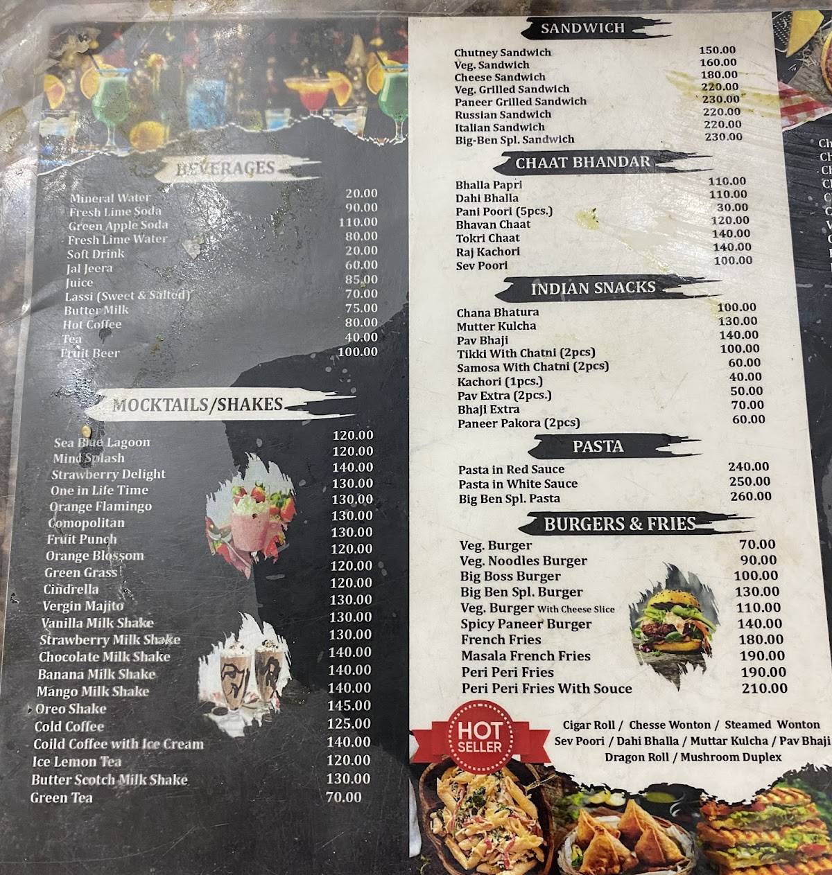 Big Ben Mithai, Fast Food And Hotel menu