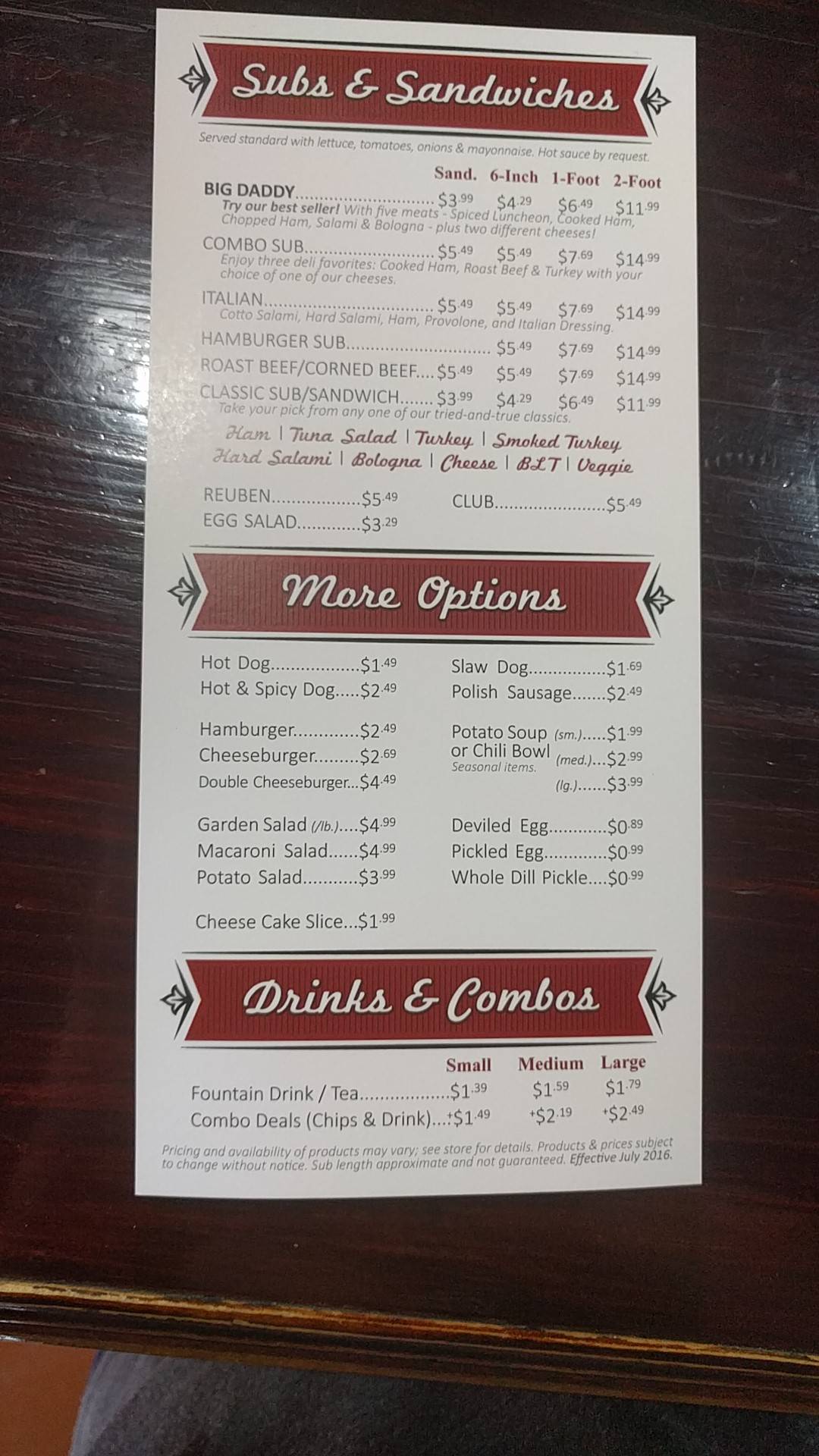 Menu at Big Eddies Deli restaurant, Bristol