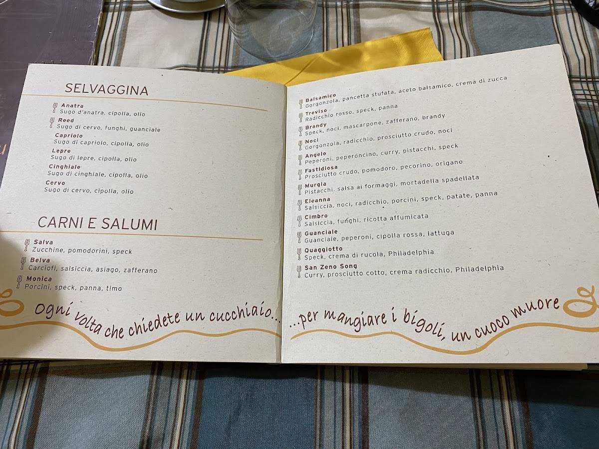 Menu di Bigoleria Alla Rocca 