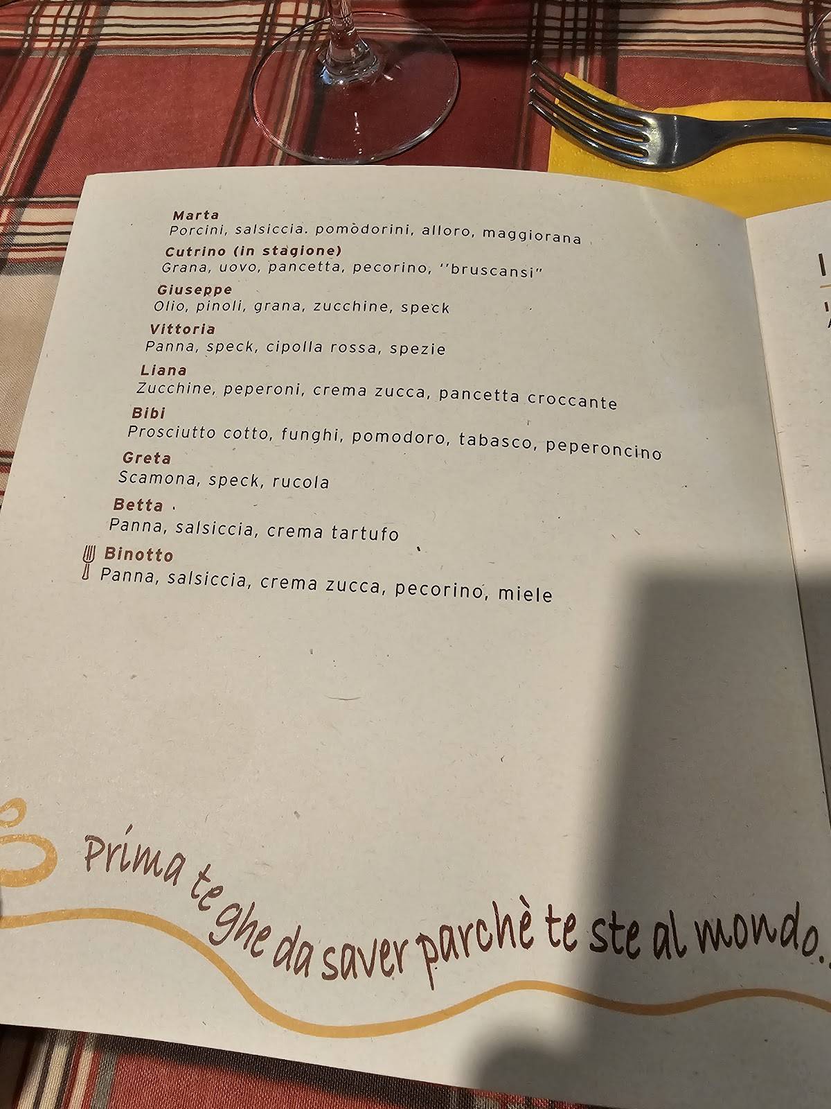 Menu di Bigoleria Alla Rocca 