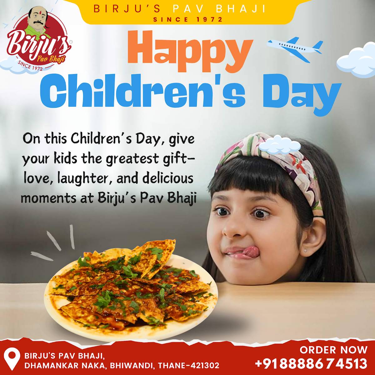 Birju's Pavbhaji menu