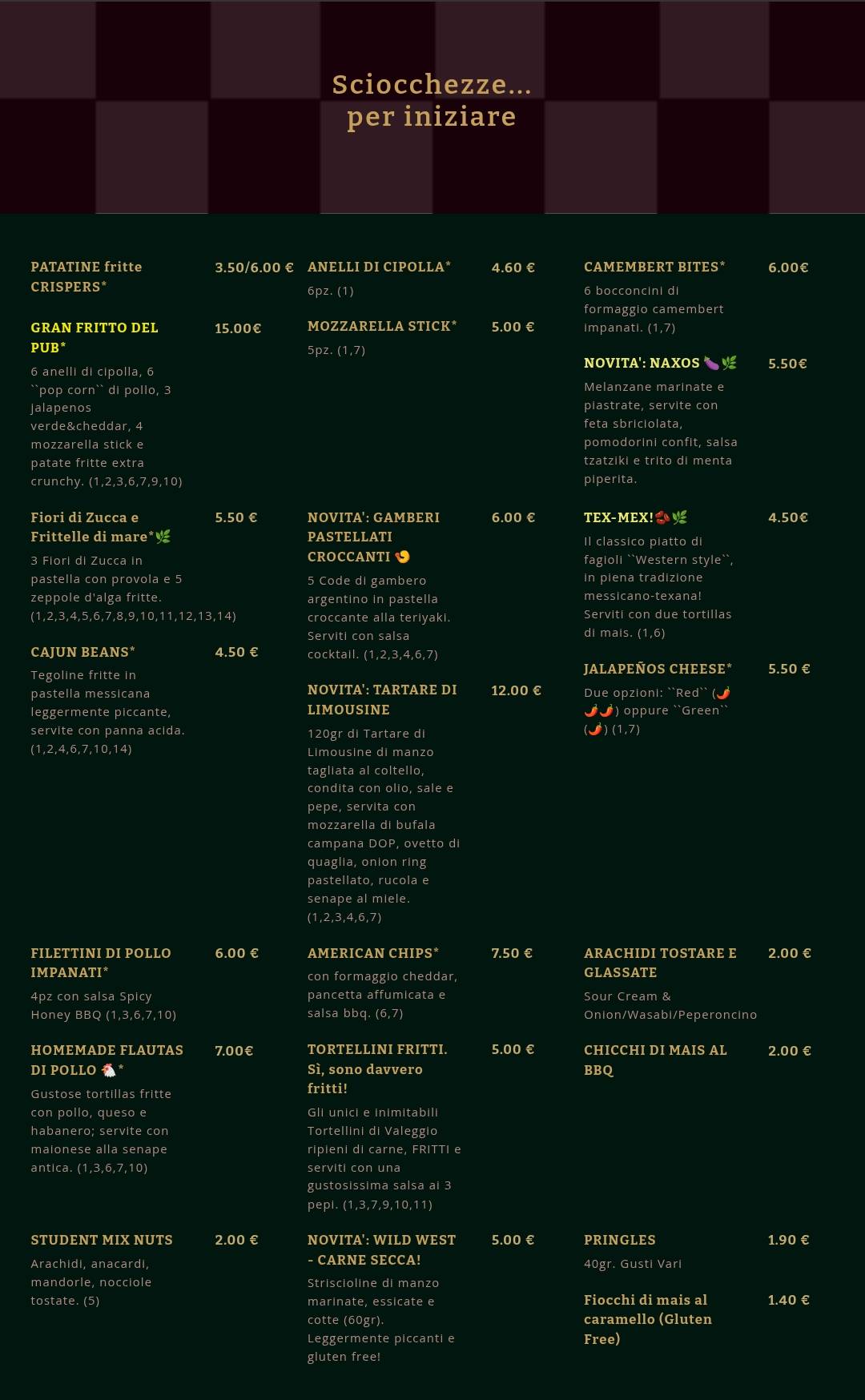 Menu di Birreria Iter 