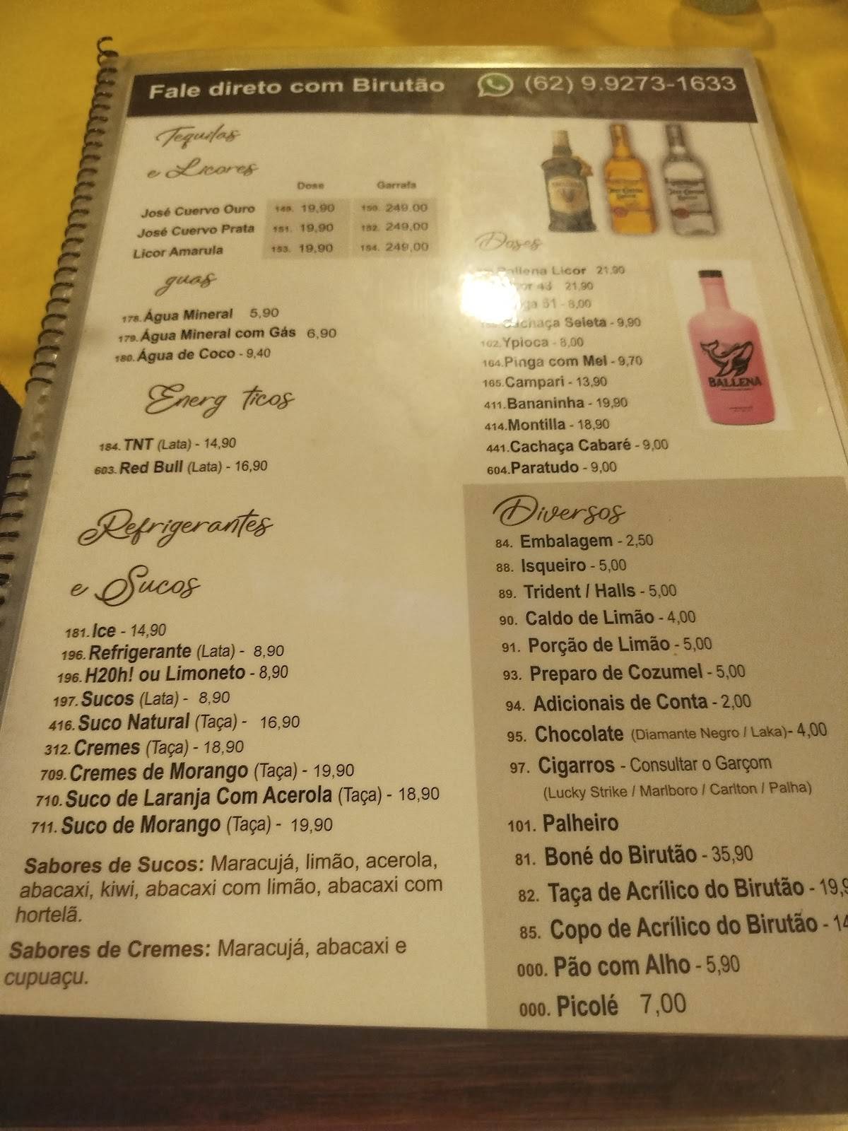 Birutão cardápio