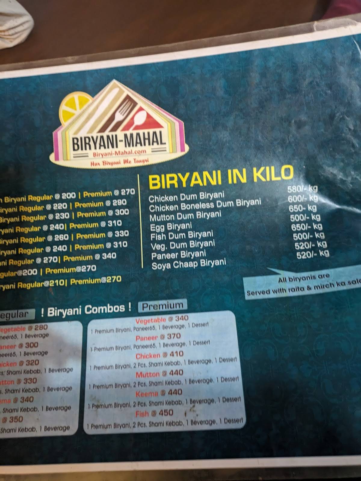 Biryani Mahal menu
