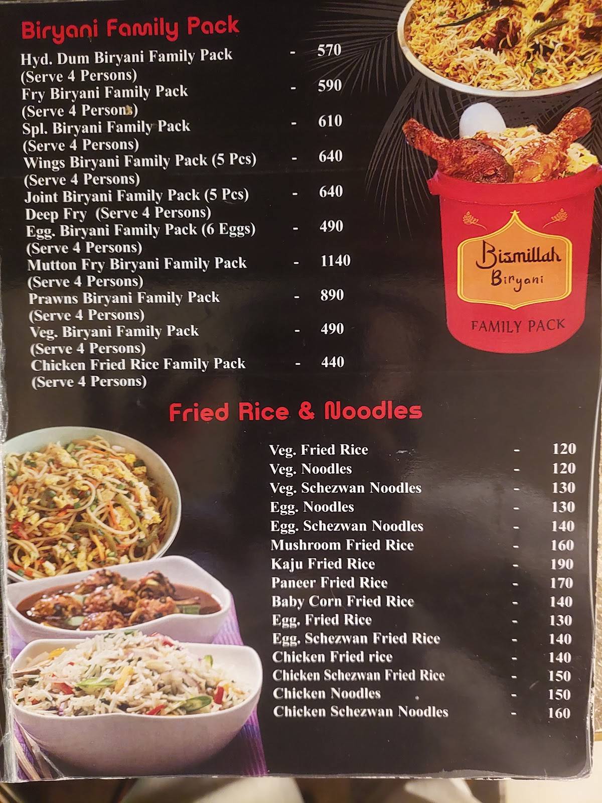 Bismillah Biryani and fast food menu
