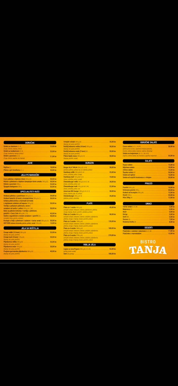 Menu di Bistro Tanja tim 