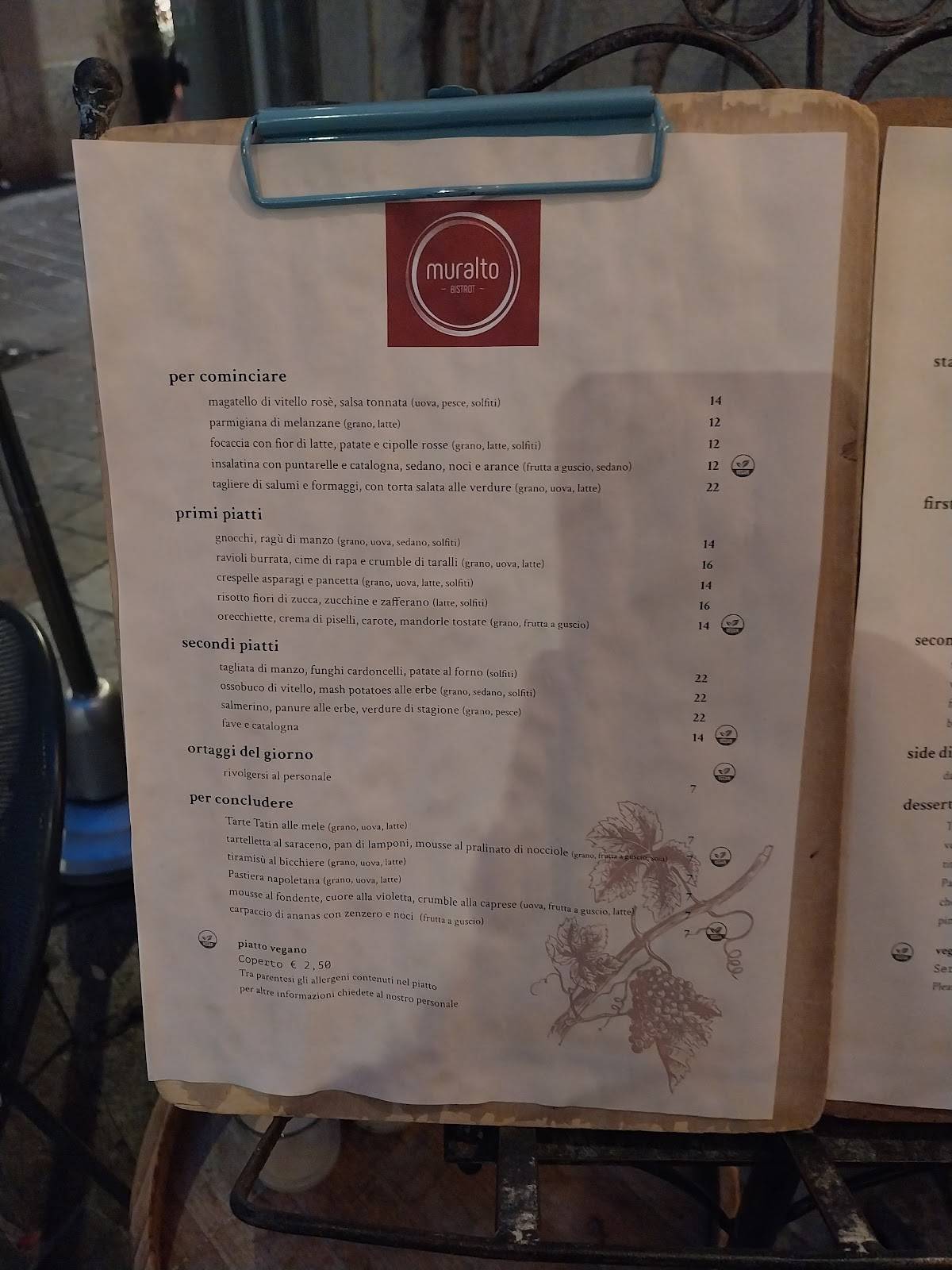 Menu di Bistrot Muralto 