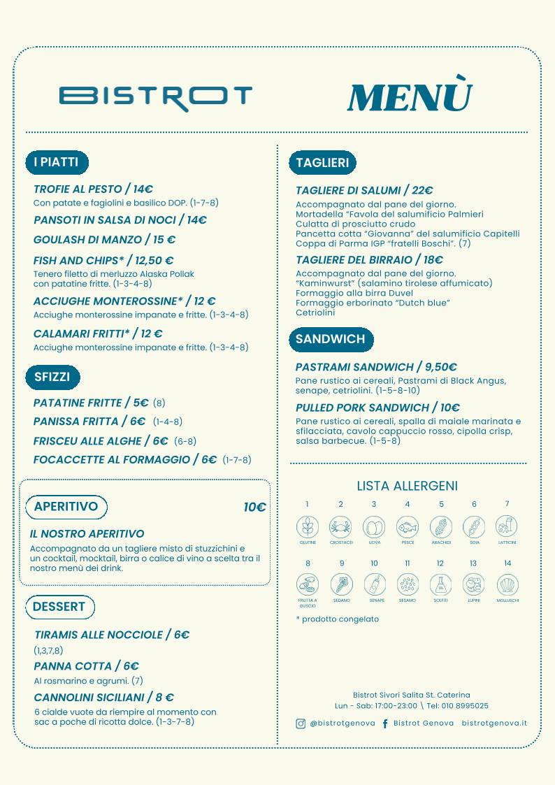 Menu di Bistrot Sivori 