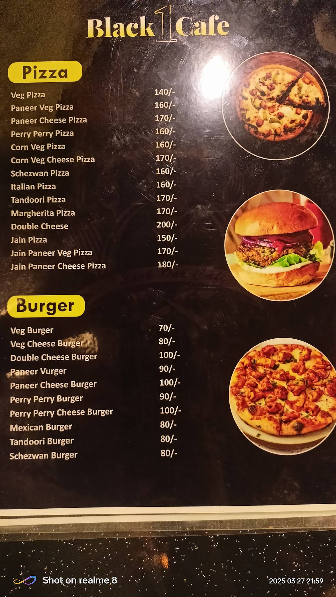 Black One Cafe menu