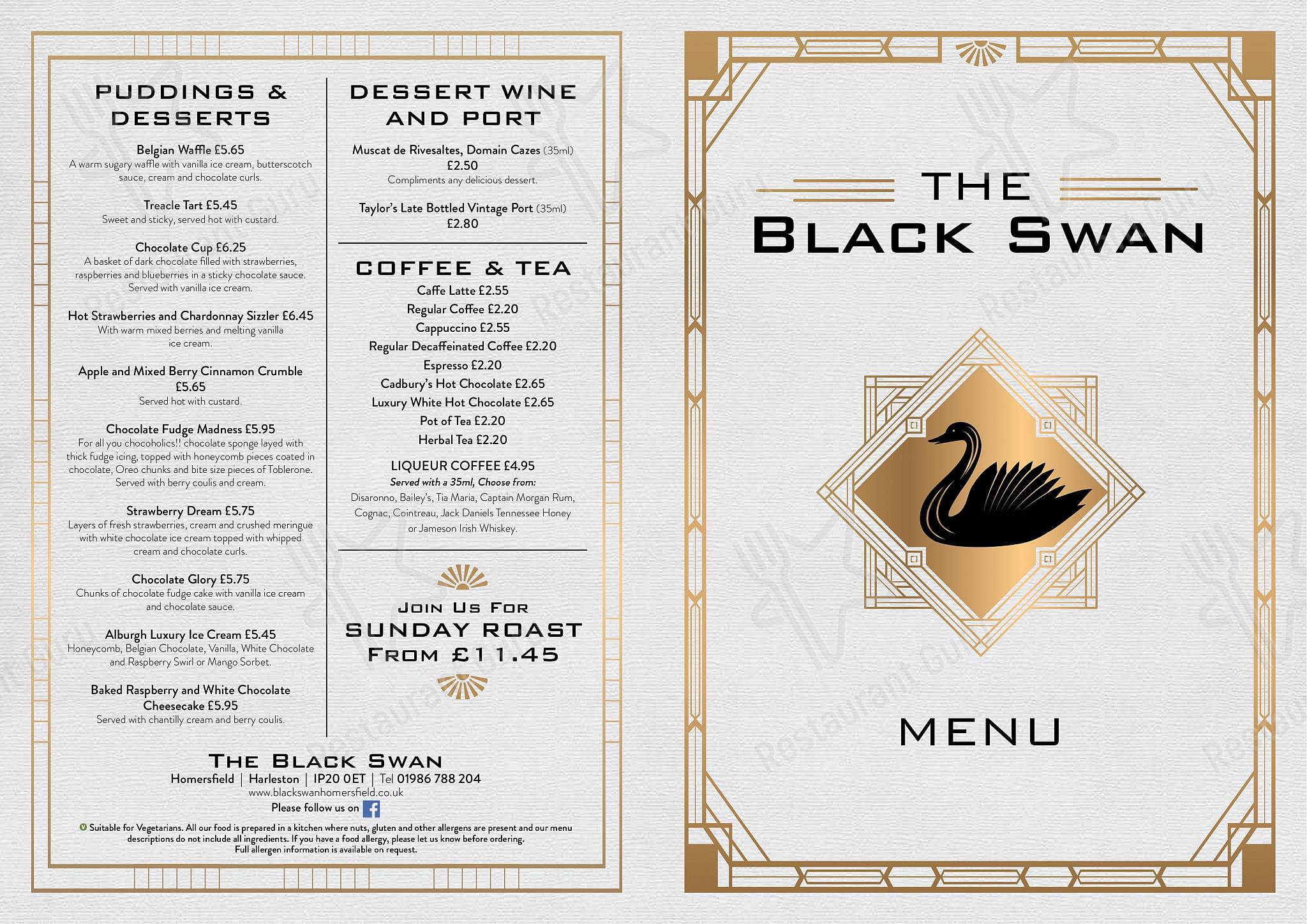 Menu at Black Swan pub & bar, Harleston, Church Ln