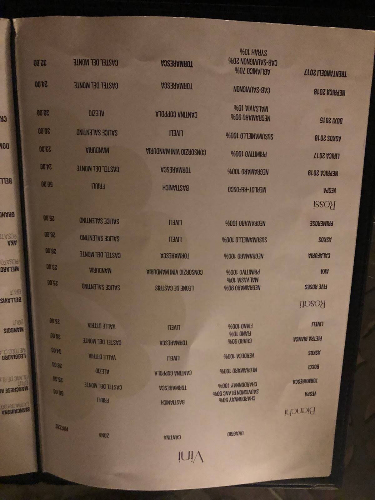 Menu di Blanc 
