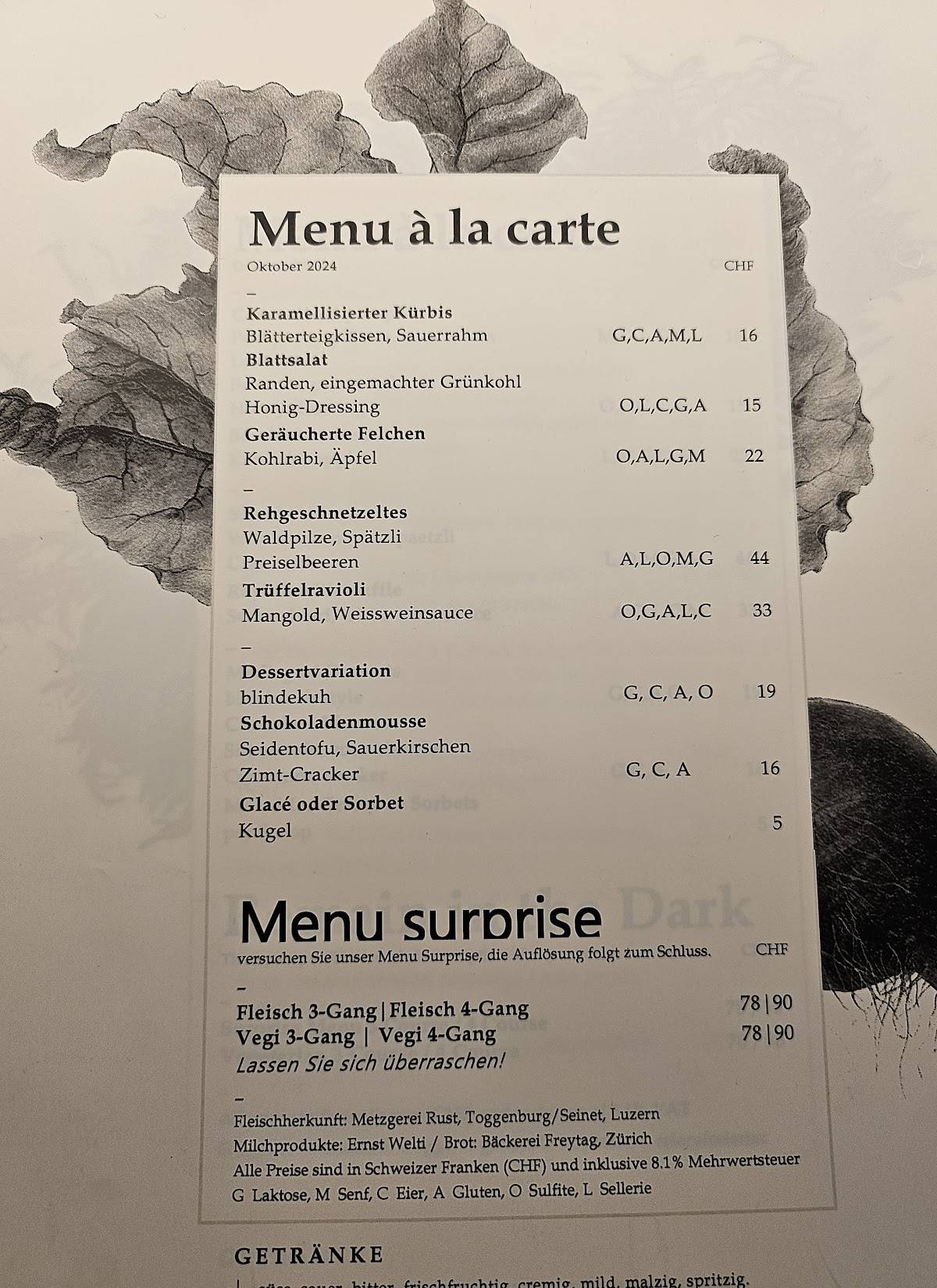 Menu di Blinde Kuh 