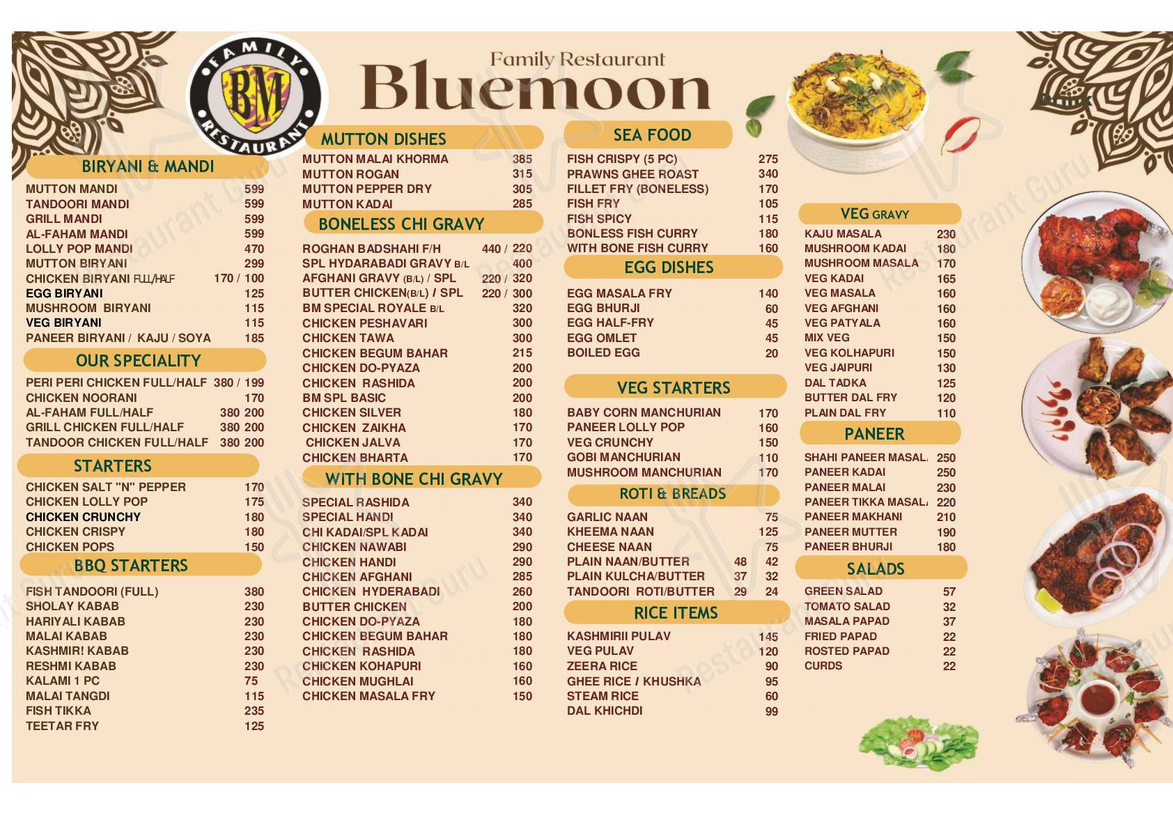 Bluemoon Hotel menu