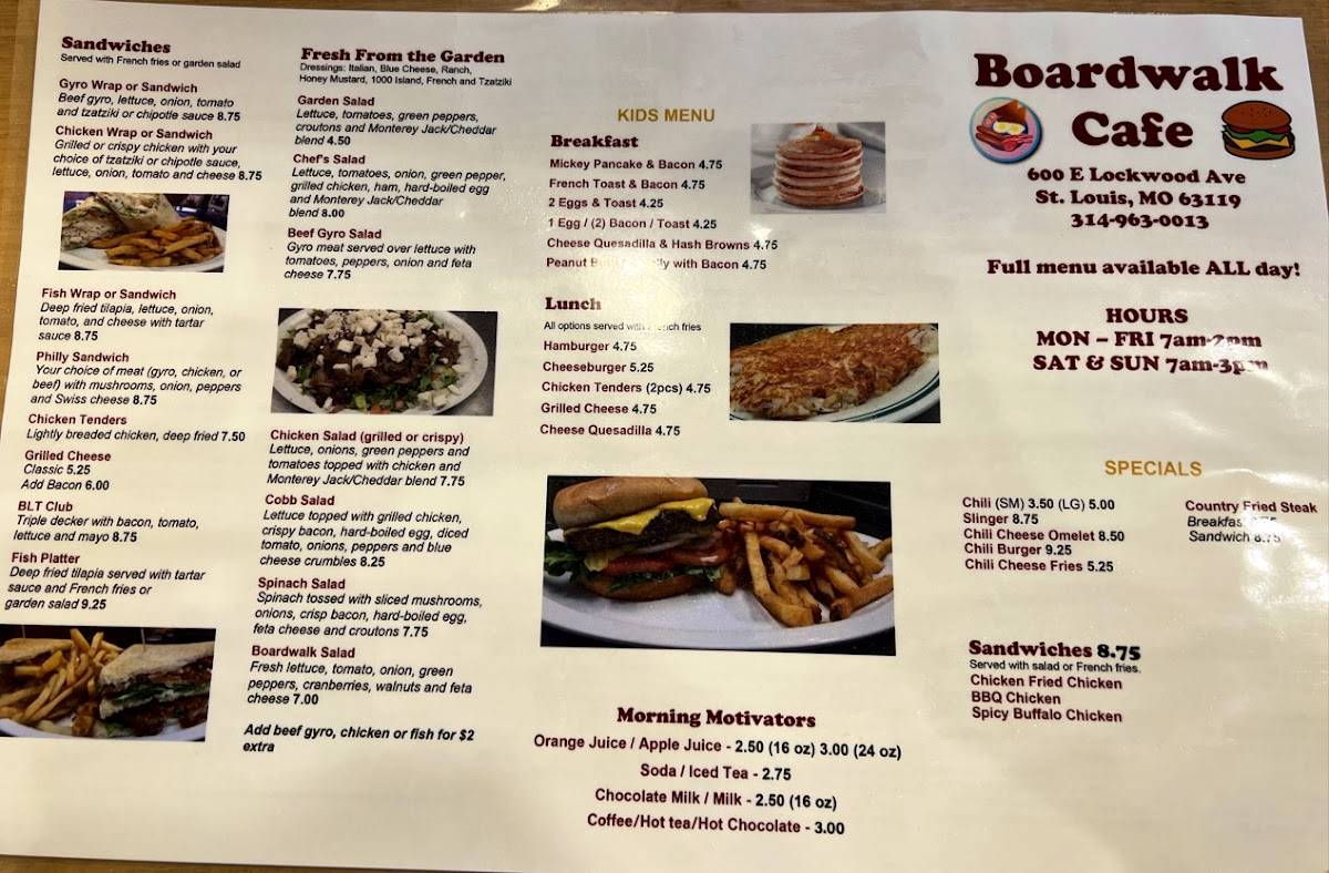 Menu At Boardwalk Cafe, Webster Groves