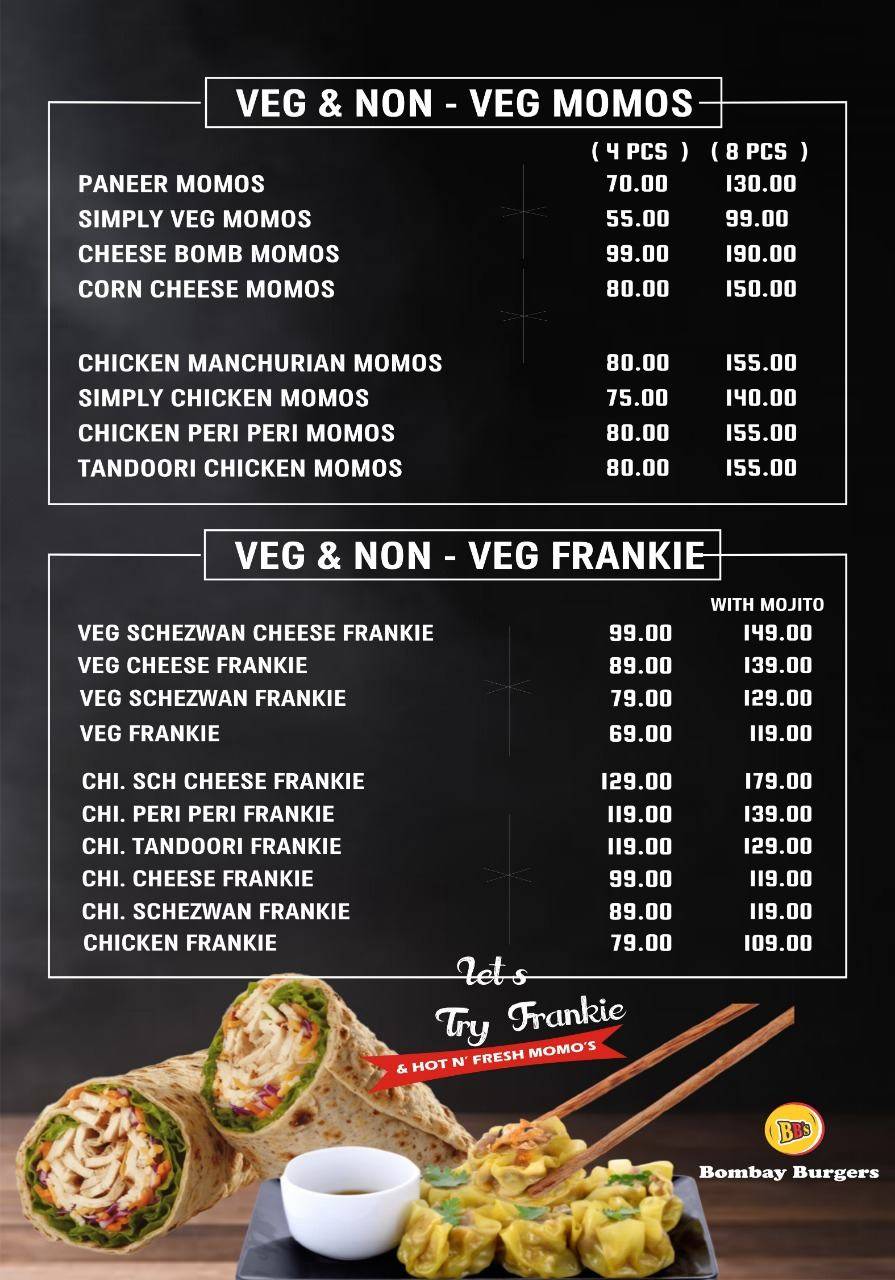 Bombay Burger's menu