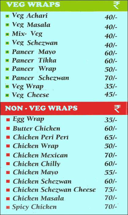 Bombay Burger's menu