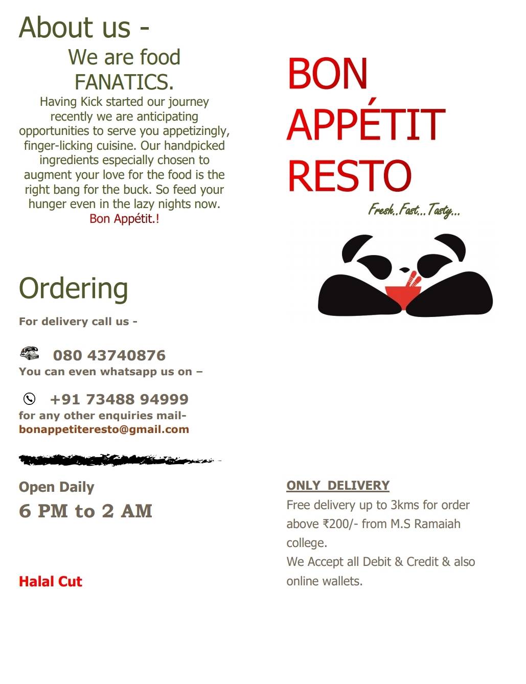 Bon Appetit Resto menu