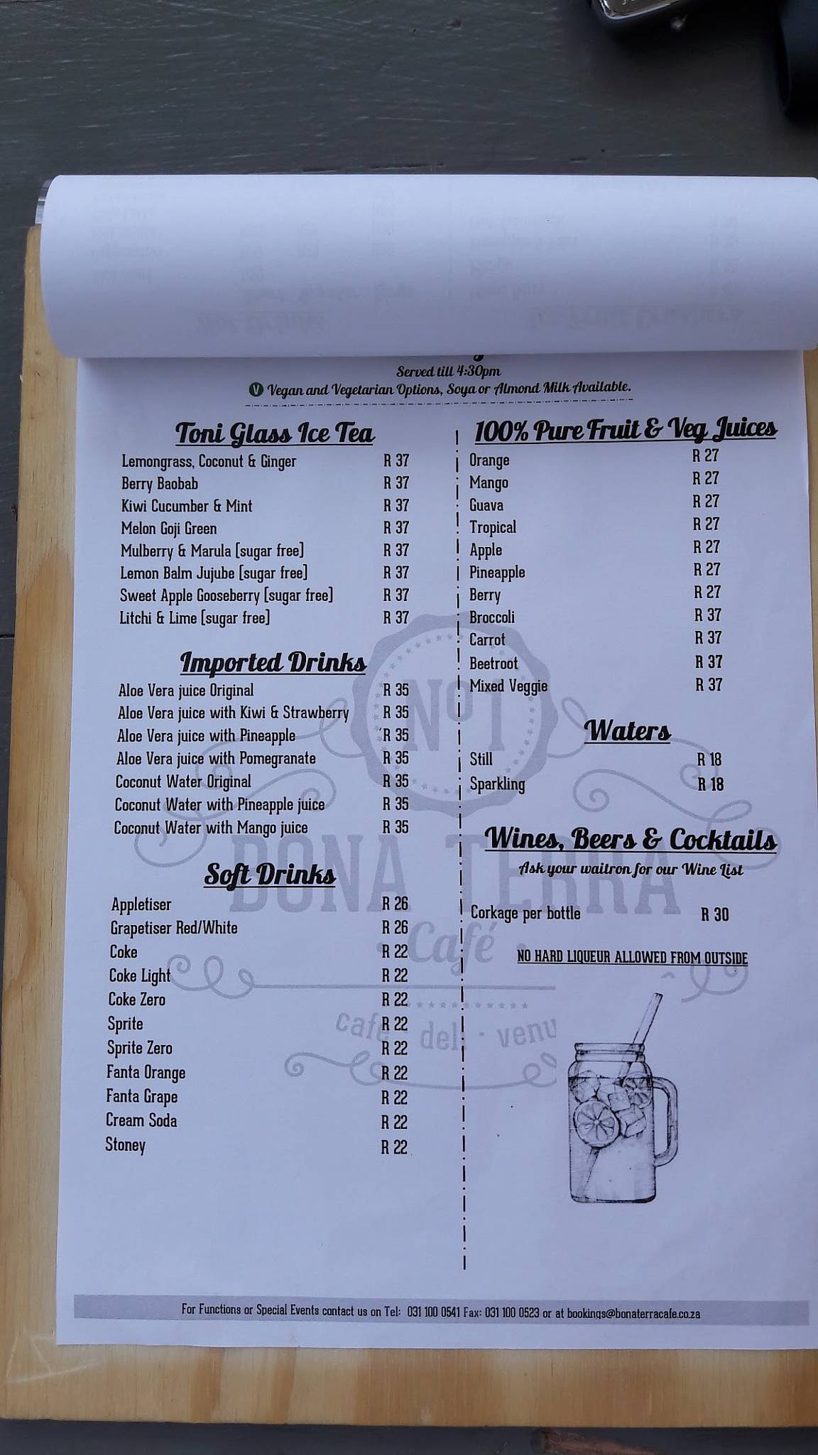 Menu at Bona Terra Cafe, Hillcrest