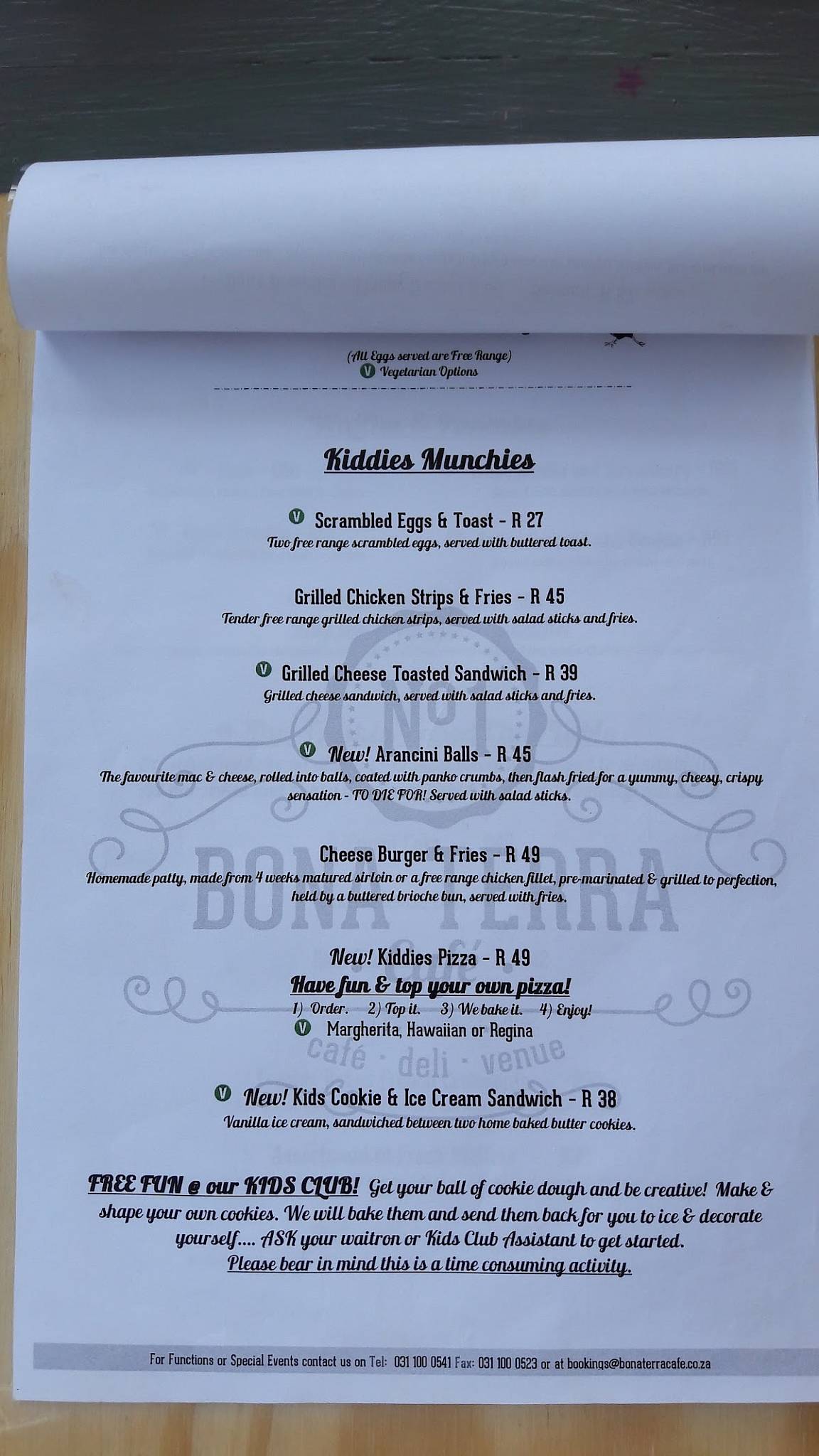 Menu at Bona Terra Cafe, Hillcrest