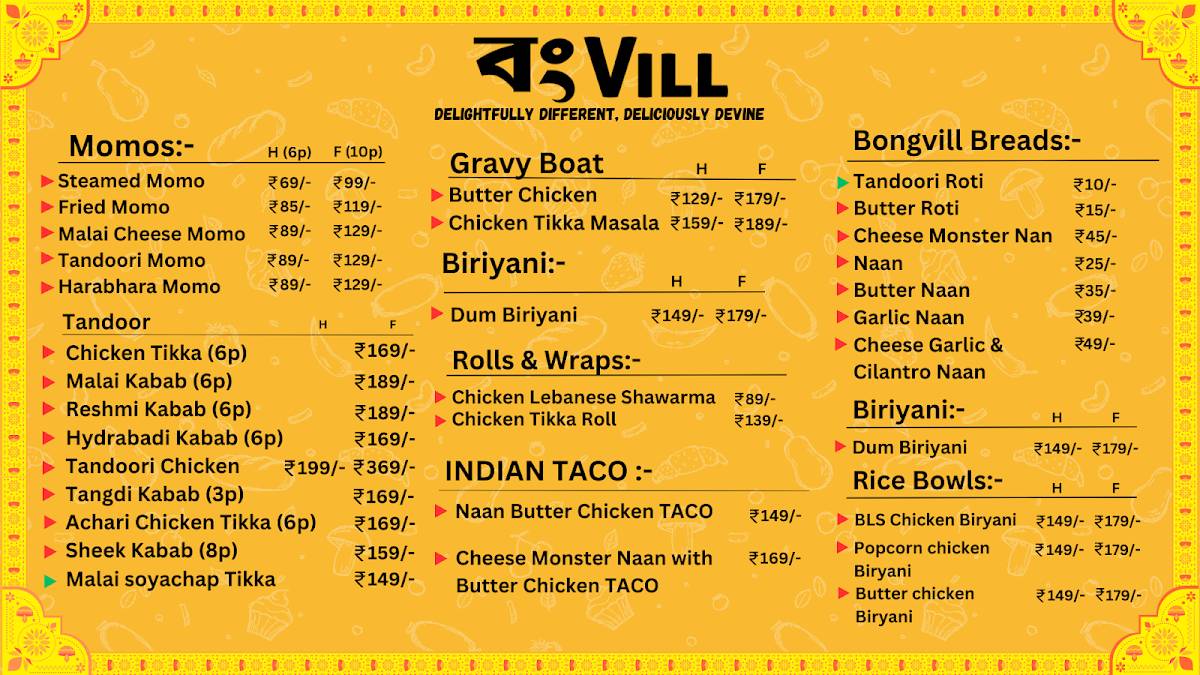 BongVill Taste of Tandoor & Grill Chicken Delights Momo & Shawarma Junction menu