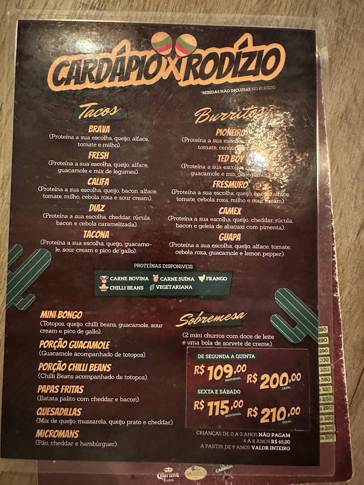Bongo Tex Mex cardápio