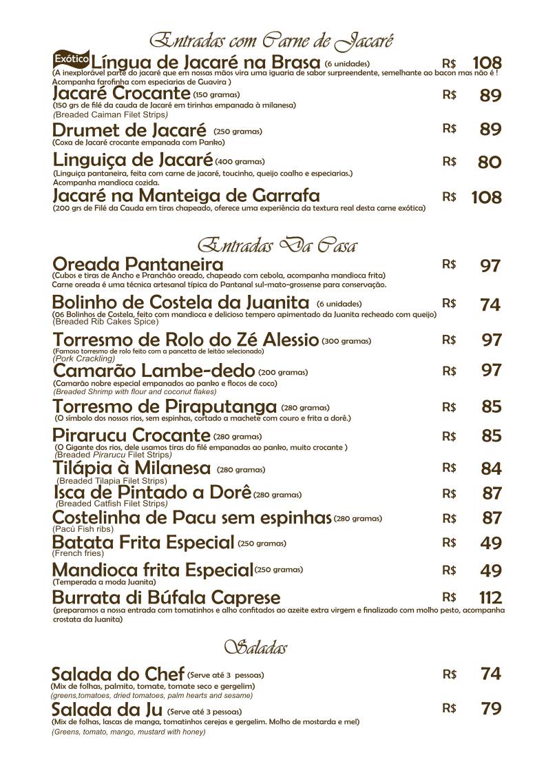 Juanita Restaurante cardápio