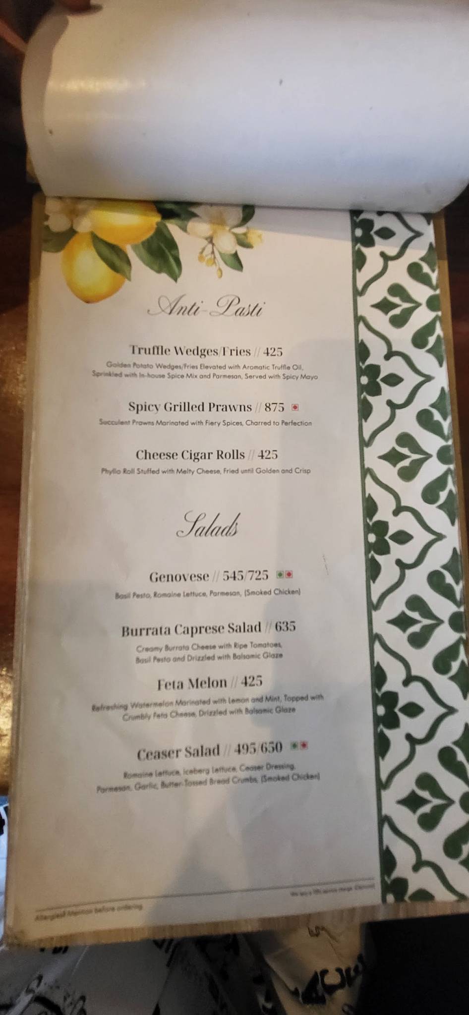 Bonkey's menu