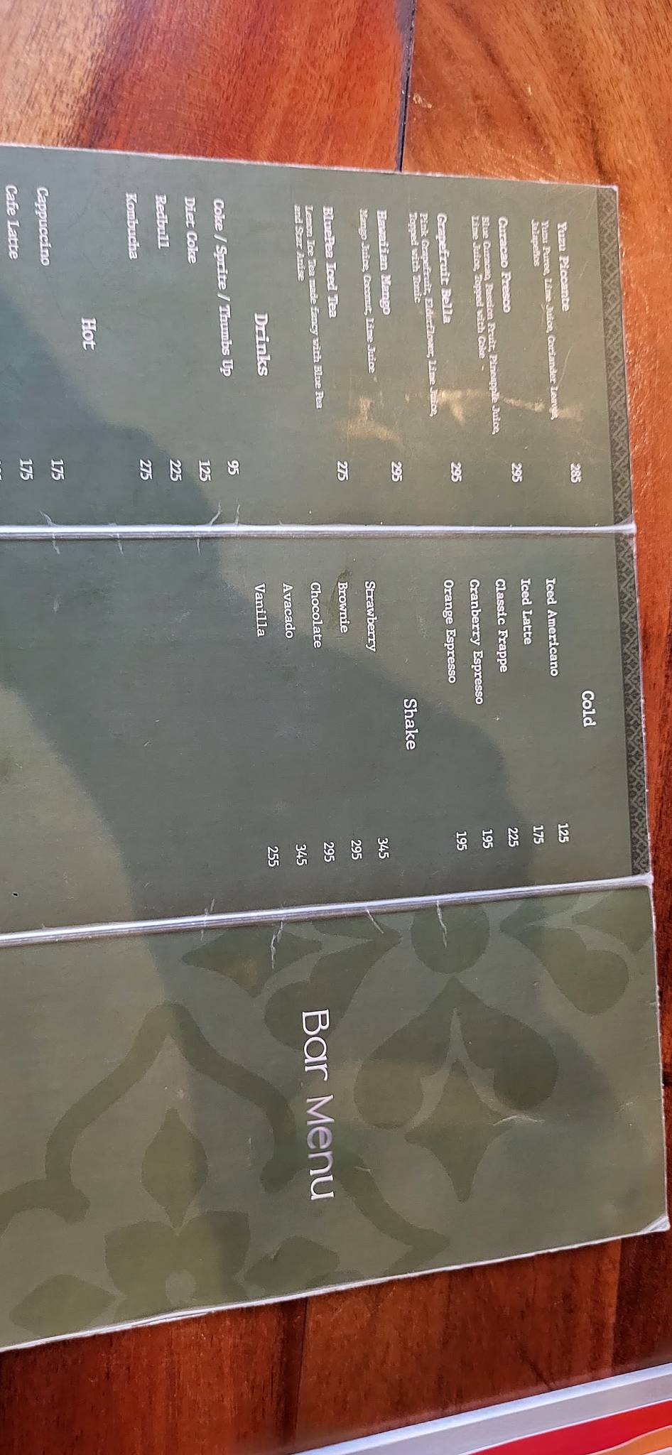 Bonkey's menu