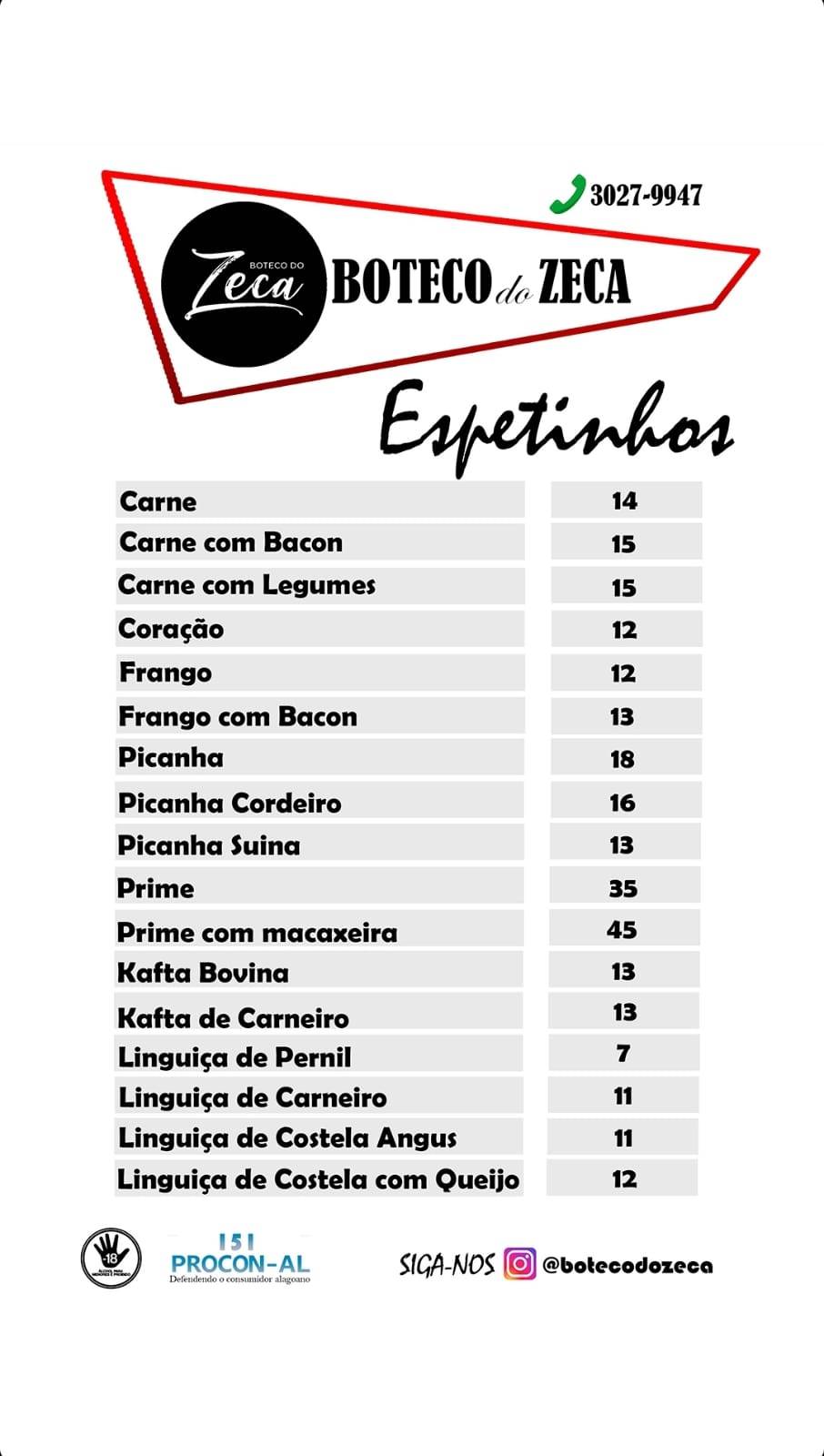 Boteco do Zeca cardápio