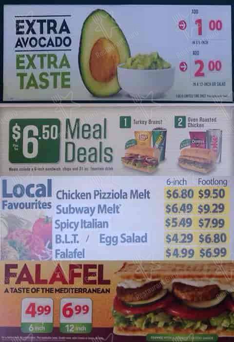 Menu de Subway