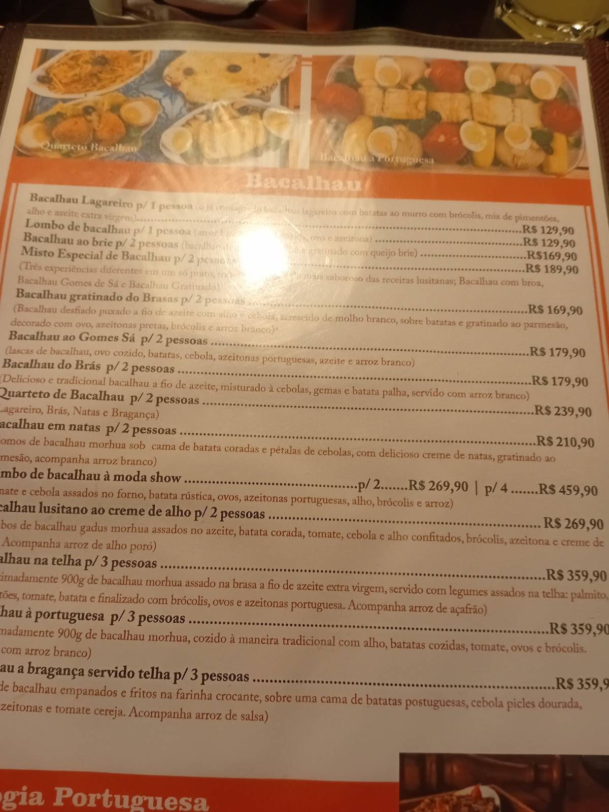 Brasas Show - Bacalhau e Cia cardápio